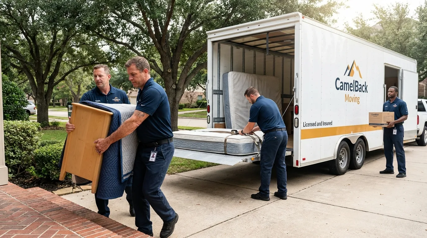 Crew loading residential truck for cross-state move from Holtsville, NY