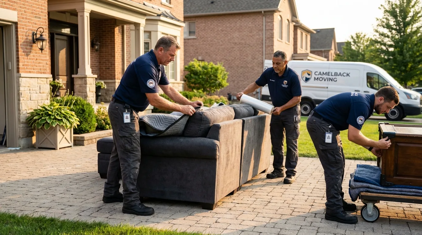 Large estate moving crew wrapping furniture in Holtsville, NY